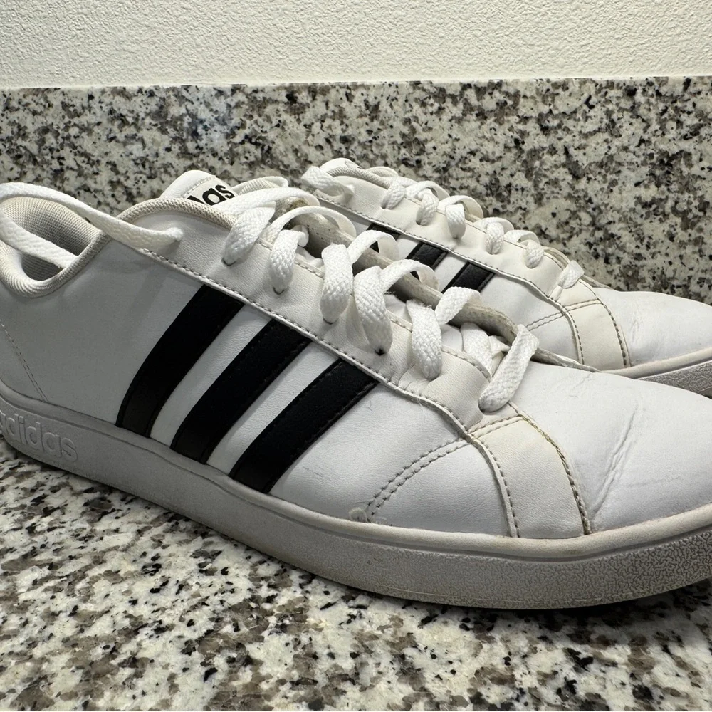Adidas - White Baseline Sneakers with Black Stripes - Men’s 10.5